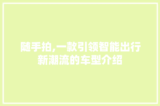 随手拍,一款引领智能出行新潮流的车型介绍