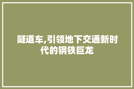 隧道车,引领地下交通新时代的钢铁巨龙