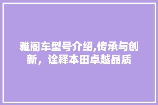 雅阁车型号介绍,传承与创新，诠释本田卓越品质