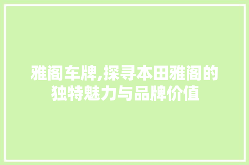 雅阁车牌,探寻本田雅阁的独特魅力与品牌价值