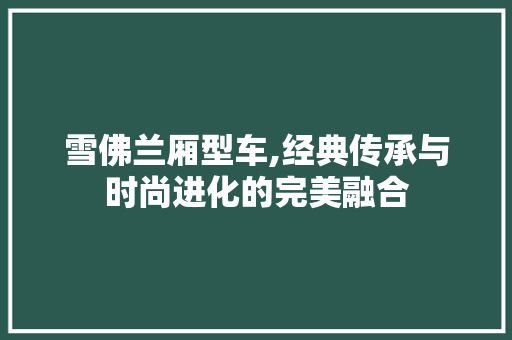 雪佛兰厢型车,经典传承与时尚进化的完美融合