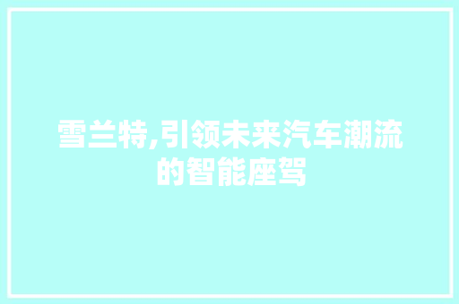 雪兰特,引领未来汽车潮流的智能座驾