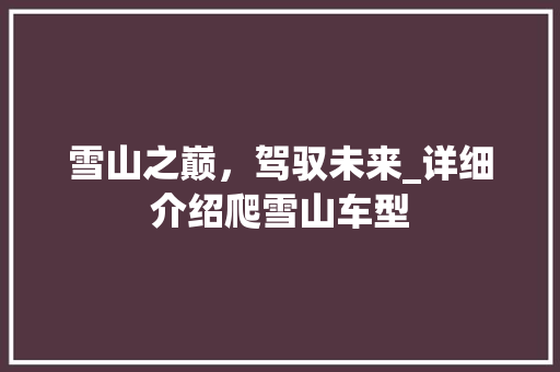 雪山之巅，驾驭未来_详细介绍爬雪山车型