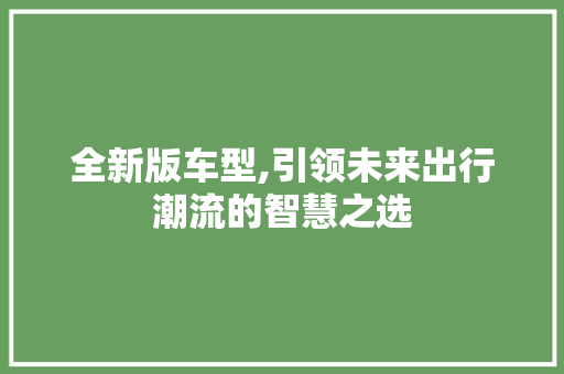 全新版车型,引领未来出行潮流的智慧之选