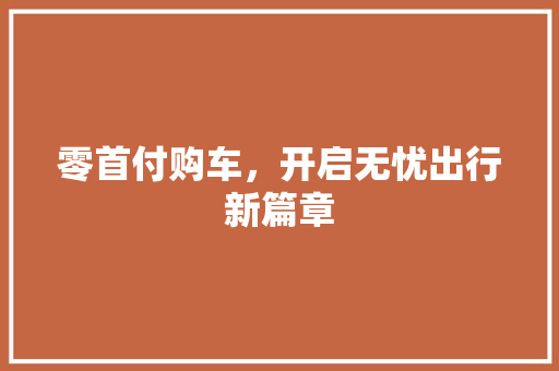 零首付购车，开启无忧出行新篇章