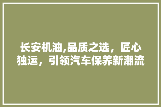 长安机油,品质之选，匠心独运，引领汽车保养新潮流