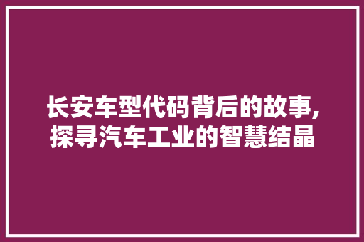 长安车型代码背后的故事,探寻汽车工业的智慧结晶