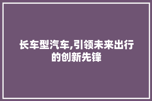 长车型汽车,引领未来出行的创新先锋