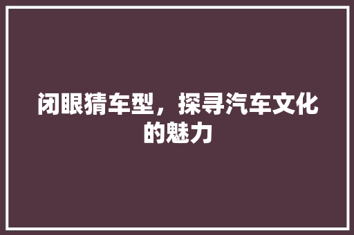 闭眼猜车型，探寻汽车文化的魅力