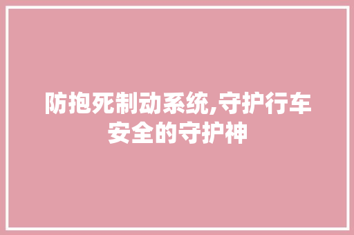 防抱死制动系统,守护行车安全的守护神