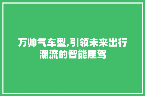 万帅气车型,引领未来出行潮流的智能座驾