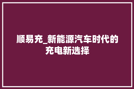 顺易充_新能源汽车时代的充电新选择