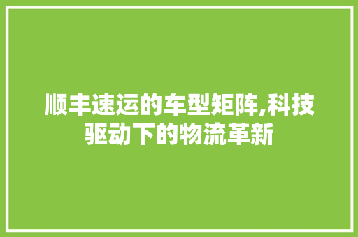 顺丰速运的车型矩阵,科技驱动下的物流革新