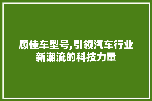 顾佳车型号,引领汽车行业新潮流的科技力量