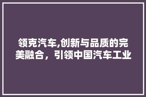 领克汽车,创新与品质的完美融合，引领中国汽车工业新潮流