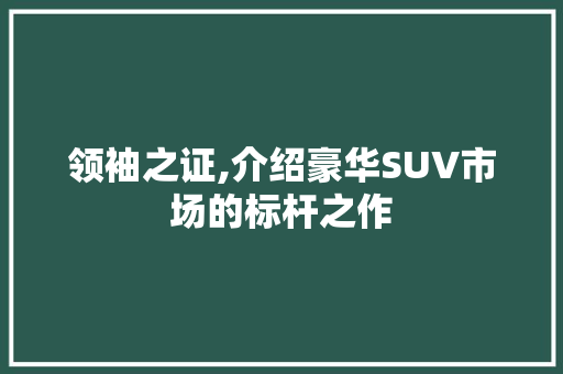 领袖之证,介绍豪华SUV市场的标杆之作