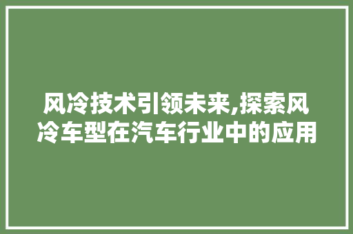 风冷技术引领未来,探索风冷车型在汽车行业中的应用与前景