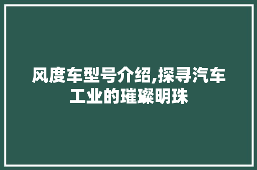 风度车型号介绍,探寻汽车工业的璀璨明珠
