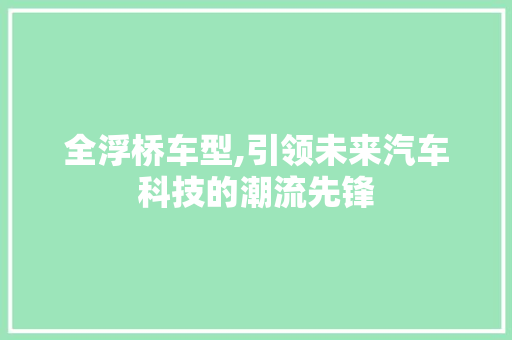 全浮桥车型,引领未来汽车科技的潮流先锋
