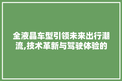 全液晶车型引领未来出行潮流,技术革新与驾驶体验的双重升级