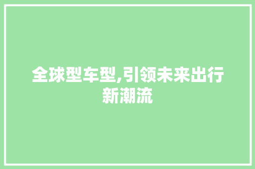 全球型车型,引领未来出行新潮流