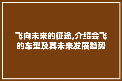 飞向未来的征途,介绍会飞的车型及其未来发展趋势