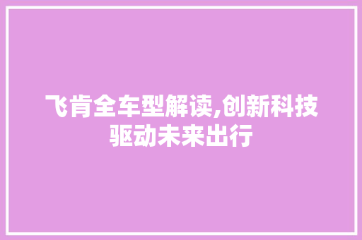 飞肯全车型解读,创新科技驱动未来出行
