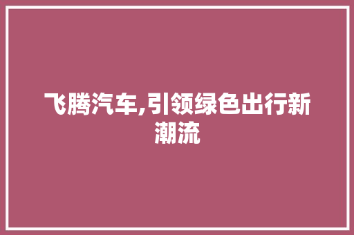 飞腾汽车,引领绿色出行新潮流