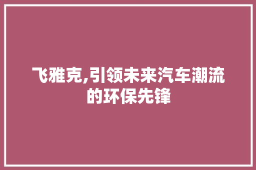 飞雅克,引领未来汽车潮流的环保先锋