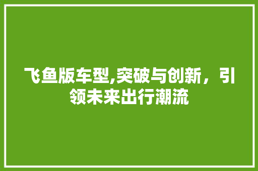 飞鱼版车型,突破与创新，引领未来出行潮流