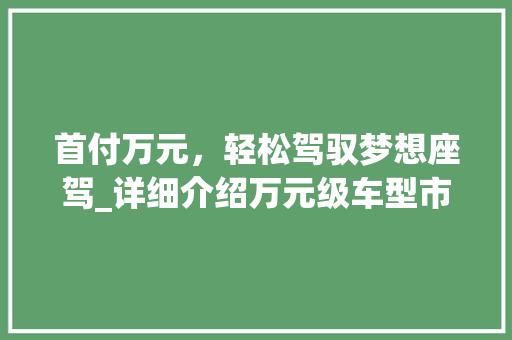 首付万元，轻松驾驭梦想座驾_详细介绍万元级车型市场