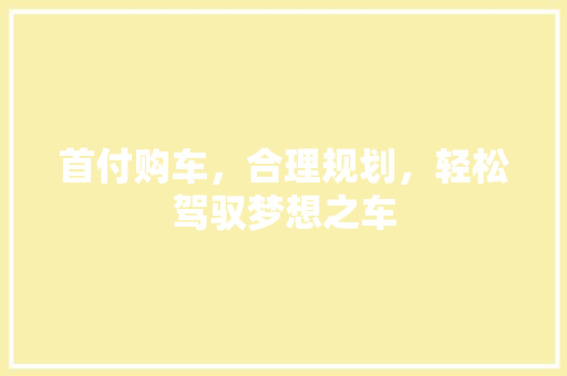 首付购车，合理规划，轻松驾驭梦想之车