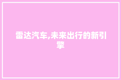 雷达汽车,未来出行的新引擎