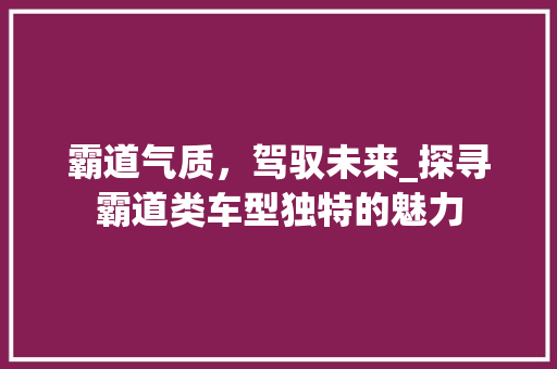 霸道气质，驾驭未来_探寻霸道类车型独特的魅力