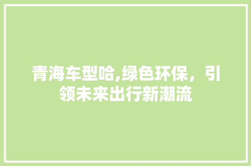 青海车型哈,绿色环保，引领未来出行新潮流