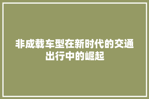 非成载车型在新时代的交通出行中的崛起