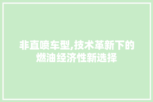 非直喷车型,技术革新下的燃油经济性新选择