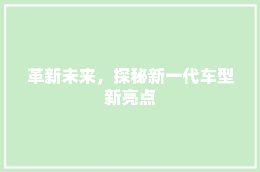 革新未来，探秘新一代车型新亮点
