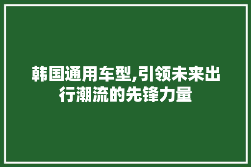 韩国通用车型,引领未来出行潮流的先锋力量