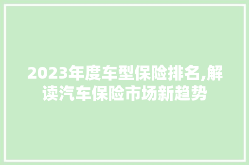 2023年度车型保险排名,解读汽车保险市场新趋势