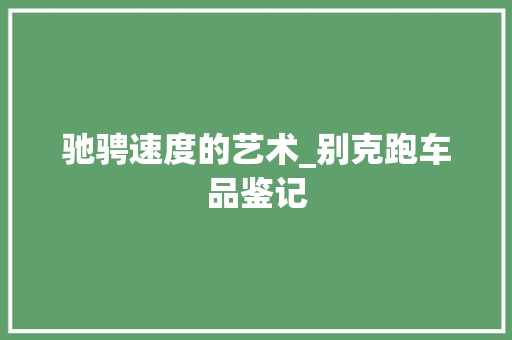 驰骋速度的艺术_别克跑车品鉴记