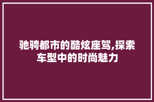 驰骋都市的酷炫座驾,探索车型中的时尚魅力