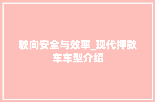 驶向安全与效率_现代押款车车型介绍