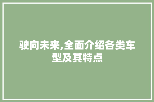 驶向未来,全面介绍各类车型及其特点