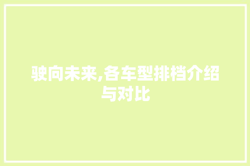 驶向未来,各车型排档介绍与对比