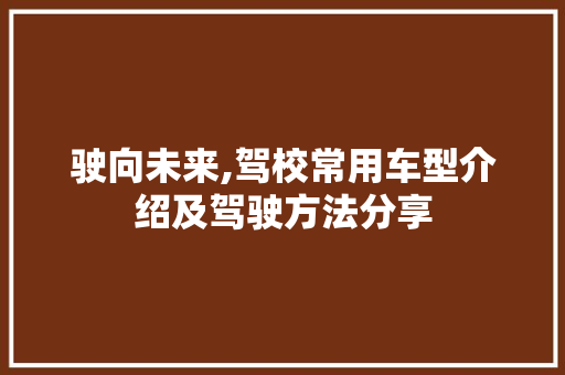 驶向未来,驾校常用车型介绍及驾驶方法分享