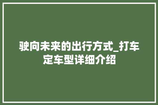 驶向未来的出行方式_打车定车型详细介绍