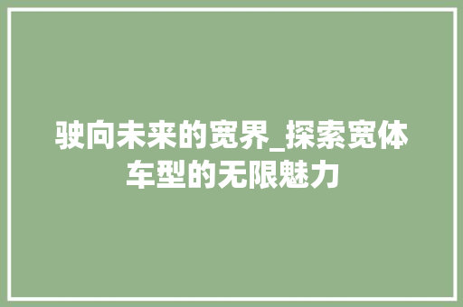 驶向未来的宽界_探索宽体车型的无限魅力
