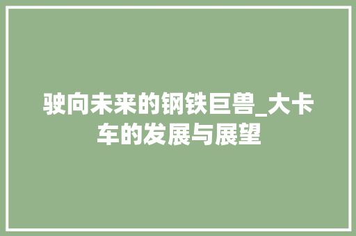 驶向未来的钢铁巨兽_大卡车的发展与展望