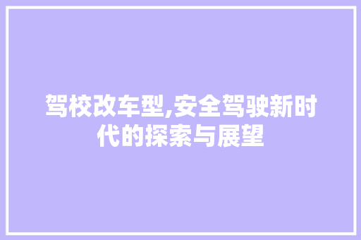 驾校改车型,安全驾驶新时代的探索与展望 新款车型